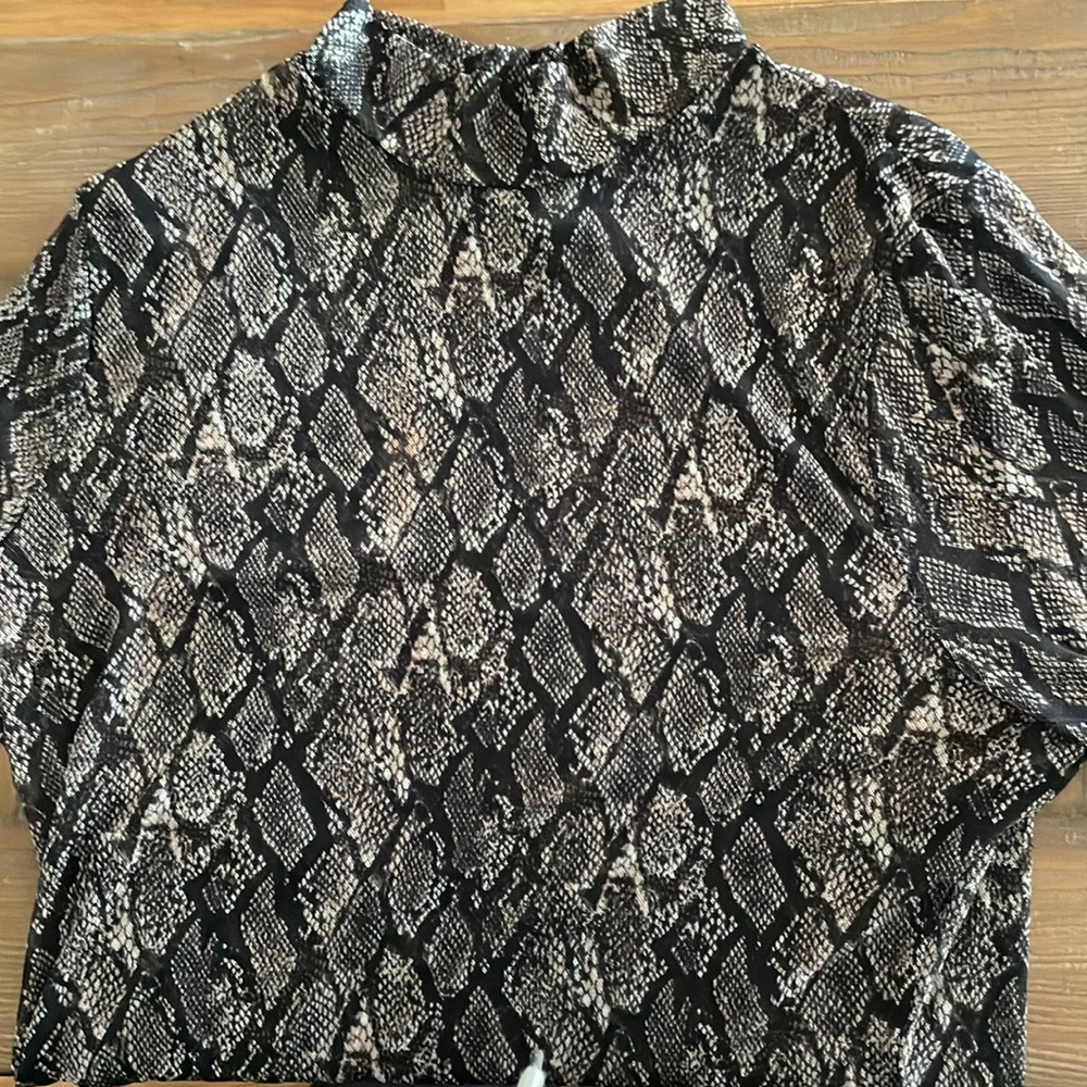 Dark grey snake print long sleeve mesh top